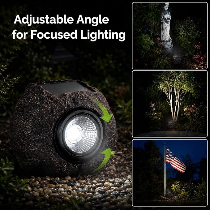 Solar Rock Lights Outdoor – 2 Pack Waterproof LED Landscape Garden Spotlights, Realistic Stone Design, Wireless Solar Powered Pathway Lights for Yard, Walkway, Patio & Lawn Decoration (Auto On/Off)