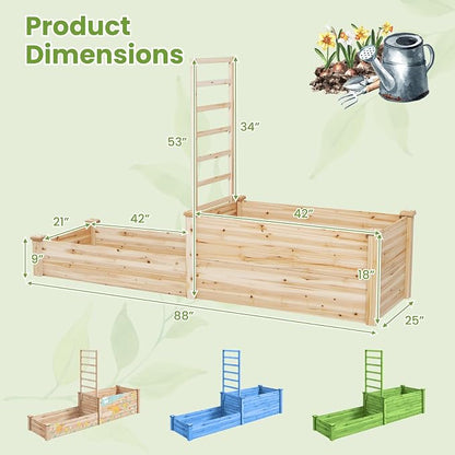 S AFSTAR Raised Garden Bed with Trellis & 2 Planter Boxes, 88" x 25" x 53" Outdoor Wooden Planter Box Kit for Flower Herb Veggies Fruit Climbing Vines, Elevated Gardening Planter for Garden Patio