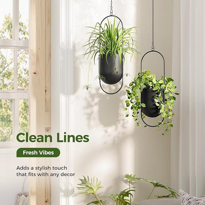 Bamworld Black Hanging Planters for Indoor Outdoor Plants Metal Hanging Pots for Plants 5.5 Inch Modern Hanging Baskets Window Plant Hanger Ceiling Hanging Flower Pots with Chain for Wall Decor