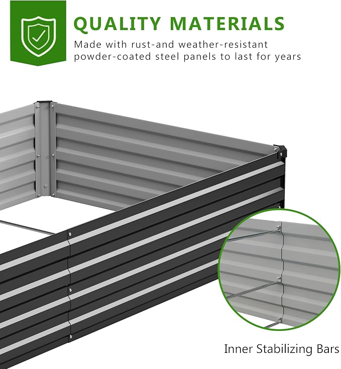 2PCS 10x3x1ft Galvanized Raised Garden Bed,Outdoor Planter Box Metal Patio Kit Planting Bed for Vegetables Flowers Herb,Black