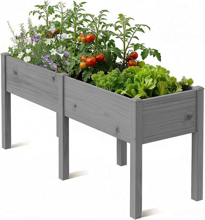 SUNYRISY Dual Wooden Raised Garden Bed Outdoor with Legs for Gardening, 71" L x 23.6" W x 31.5" H Elevated Planter Garden Box Raised Bed for Vegetable Flower Herb, Gray