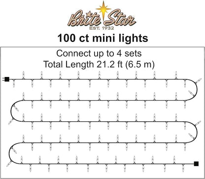 Brite Star 100 Count Mini String Christmas Lights, Clear - 22 feet Indoor/Outdoor Christmas Tree Lights with Green Wire (Set of 2)