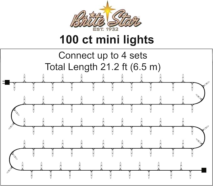 Brite Star 100 Count Mini String Christmas Lights, Clear - 22 feet Indoor/Outdoor Christmas Tree Lights with White Wire
