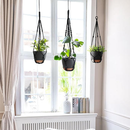 Mkono Hanging Planters, Macrame Plant Hangers with Self Watering Plant Pots Indoor Set of 3 Hanging Baskets Flower Pot Holders with Hooks No Tassels 3 Different Size for Boho Home Decor