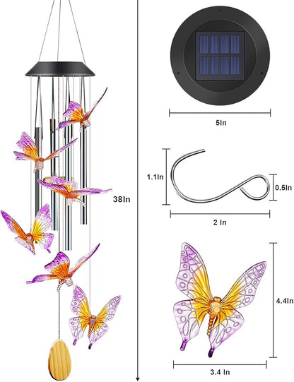 DesGully Wind Chimes, Butterfly Solar Wind Chimes with Aluminum Tubes/Wind Chimes for Outside Color Changing (Gifts for mom/Gift for Grandmom/Gift for Women) Thanksgiving Gift Butterfly Gift