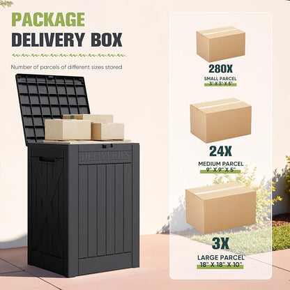 Greesum 48 Gallon Outdoor Package Delivery Box with Lock, Waterproof Secure Parcel Drop Box for Porch, Double-Wall Resin Storage, Black