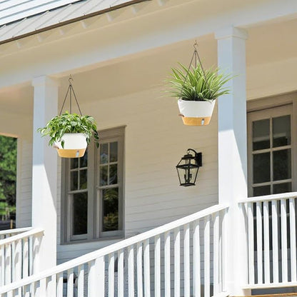 ZMTECH 2 Pack 12 Inch Hanging Planters for Indoor Plants, Large White Self Watering Hanging Planter with Visible Water Level Window & Removable Tray, Modern Flower Pots for Outdoor Patio