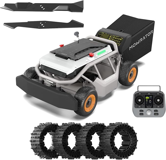 Mowrator S1 4WD 18Ah Remote Control Lawn Mower with Grip Tread Tires, All-Season Yard Care, 119% (50°) Slope Climbing, with Leaf Shredding Vacuum, 21" Width, 1.5–4.3" Cutting Height, Up to 1.12 Acres