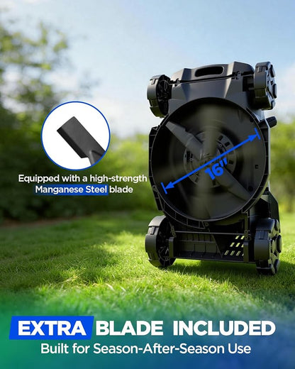 16" Cordless Lawn Mower, 40V Lightweight Push Mower with 4.0Ah Battery & Charger, Ultra-Quiet Motor for Small Yards, Lawn Care, Backyard Maintenance