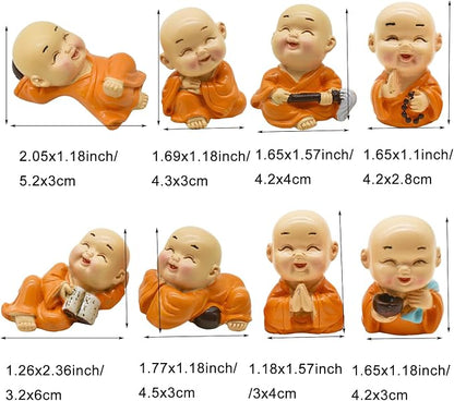 8Pcs Little Buddha Statue Mini Baby Monk Figurines Small Buddhas Figures for DIY Zen Garden Car Dashboard Office Tabletop Shelf Home Decoration