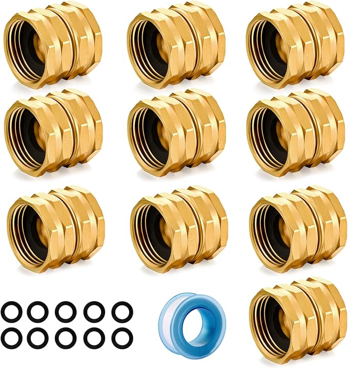 SIGURANTA Garden Hose Connector Adapter,3/4" GHT Double female Connectors, Brass Repair Fittings with Dual Swivel for female to female Adapter (10 Pack)