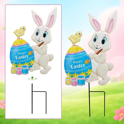 Yard Sign Stakes Made of Metal, Easter Yard Stakes with Bunny Egg for Easter Decorations Outdoor Garden Lawn Porch