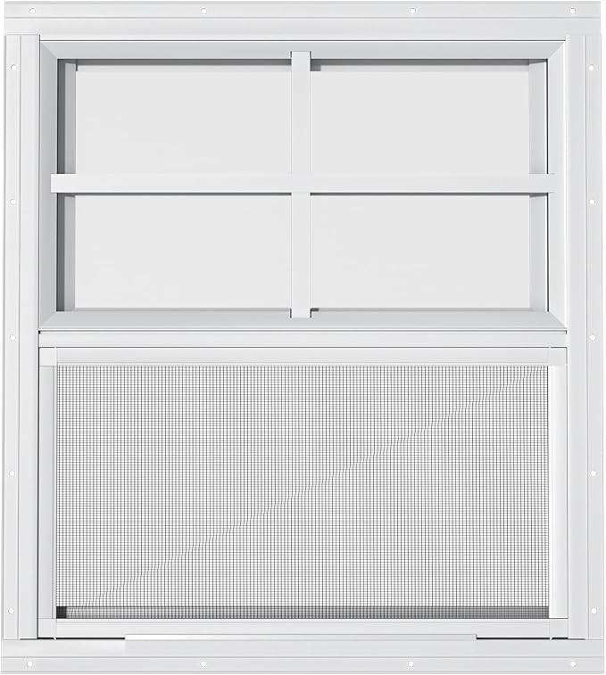 2 Pack Shed Windows - 24" W x 27" H Flush Mount, White Household Windows for Small Playhouses, Barns, Chicken Coops