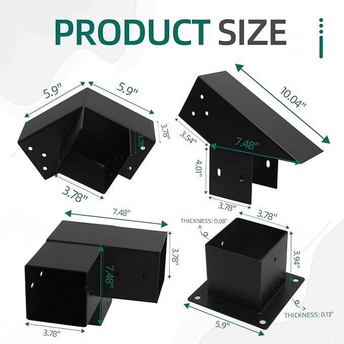 14 PCS 30° Slanted Pergola Kit for 4" x 4" Wood Pergolas, DIY Roof Pergola Brackets, for Gazebo, Pergolas, Gardens, Wood Stand Sheds, Metal Gazebo Kits - with Screws