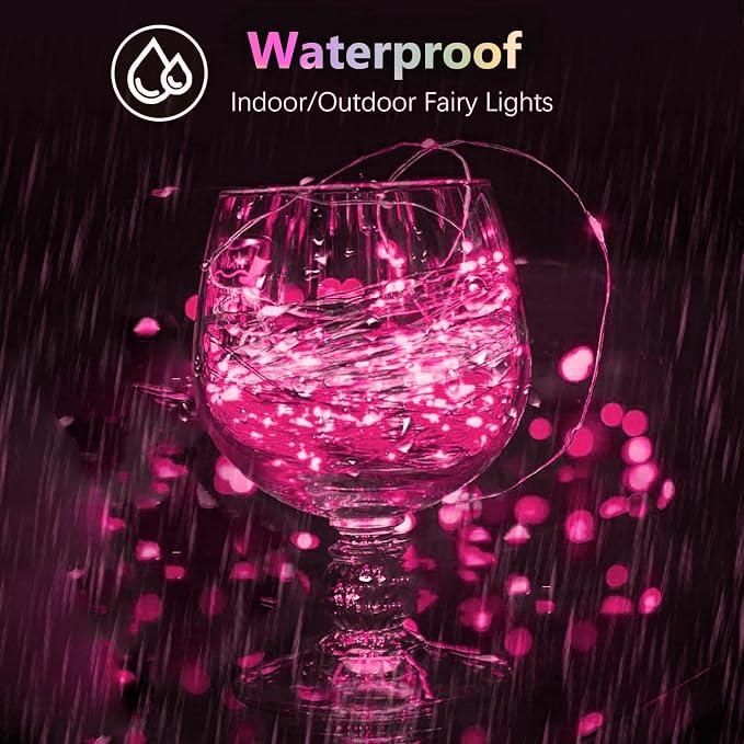 4 Pack 60 LED Pink Fairy Lights Battery Operated with Timer, 20FT Waterproof Twinkle Light Indoor Outdoor, Valentiens Lights for Valentine's Day Bedroom Wedding Birthday Christmas Decorations(Pink)