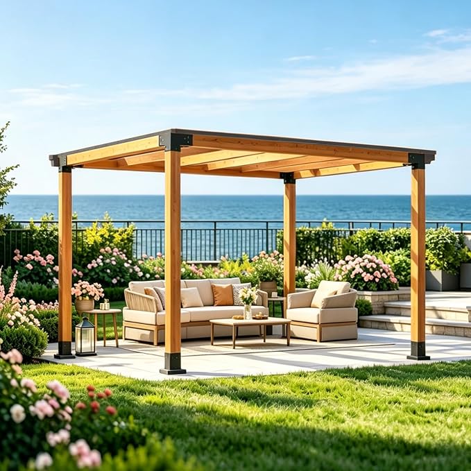 2 Pack 4x4 Post Base with Decorative Cover, Heavy Duty Iron Deck Post Base, 3.6" x 3.6" Inner Size, Black Powder Coated Fence Post Base for Deck, Pergola, Porch Railing, Mailbox, Gazebo