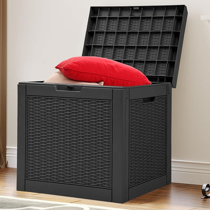 YITAHOME 32 Gallon Rattan Deck Box | Indoor Outdoor Storage Box for Patio Furniture, Pool Accessories, Cushions, Garden Tools, Sports Equipment, Waterproof Resin