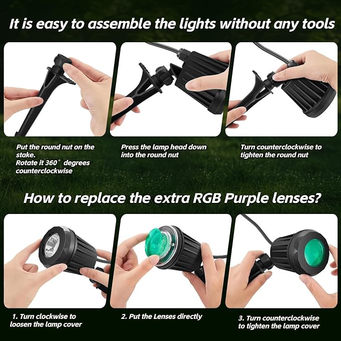 Spotlight Outdoor – 120V Plug-In, 6500K Cool White LED Landscape Lighting with RGB Purple 4 Color Lenses for Yard, Garden, Lawn & Tree Decor on Holidays&Everyday, IP67 Waterproof (1 Pack,Black)