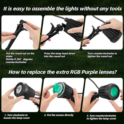 Spotlight Outdoor – 120V Plug-In, 6500K Cool White LED Landscape Lighting with RGB Purple 4 Color Lenses for Yard, Garden, Lawn & Tree Decor on Holidays&Everyday, IP67 Waterproof (1 Pack,Black)