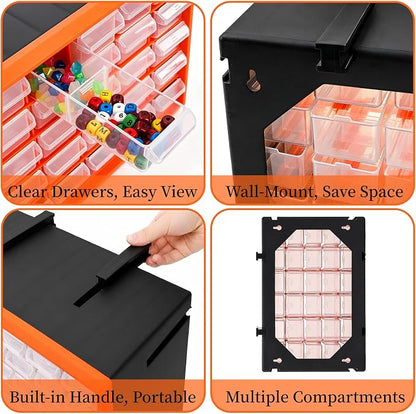 Goaste 30 Drawer Plastic Drawer Storage Cabinet, Stackable Wall Mount Small Parts Organizer, Clear Drawer Hardware Organizer with Removable Dividers for Crafts, Beads, Building Bricks, Garage, Office