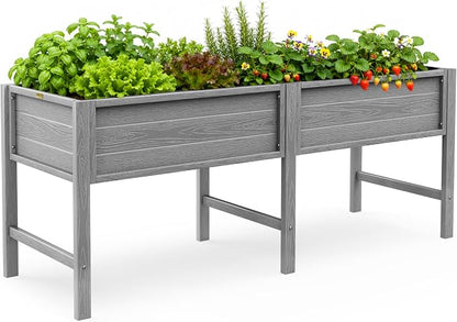 YEFU 72" Large Raised Garden Bed, Wood-Look HIPS 6ft Extra Large Bed, Grey | Extra Large Garden Bed for Backyard Growing, 6ft Design, Wood-Look HIPS, Drainage, 770 lbs High Capacity Support