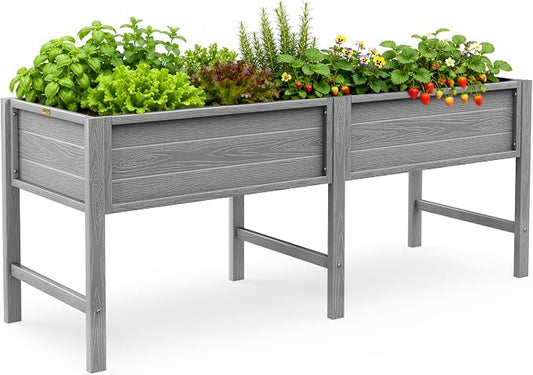YEFU 72" Large Raised Garden Bed, Wood-Look HIPS 6ft Extra Large Bed, Grey | Extra Large Garden Bed for Backyard Growing, 6ft Design, Wood-Look HIPS, Drainage, 770 lbs High Capacity Support