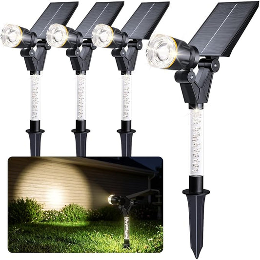 Solar Lights Outdoor Waterproof Spot Lights, 4 Pack Solar Powered Garden Spotlights for Outside Yard Pathway House Landscape Lighting, Auto On/Off, 6000K Cold White