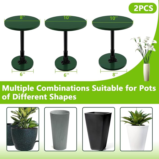 Axcoix 2 Pack Adjustable Height Plant Risers for Inside Pots, 17.5-30" Wooden Planter Inserts for Large Pots Sturdy Support, Pot Fillers for Tall Square Round Taper Planters (6" 8" 10" Base or Top)