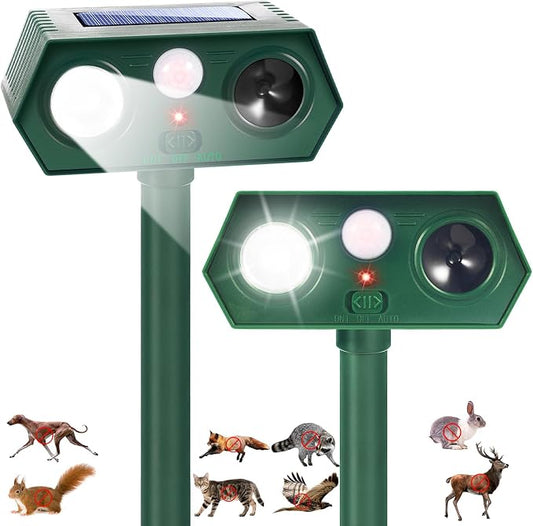 2026 New Animal Repellent Outdoor Squirrel Raccoon Sonic Fortress Pro Deer Repellent Devices with Light for Garden, Motion Activated Cat Deterrent to Scare Rabbit Dog Skunk Fox for Farm Yard (2)