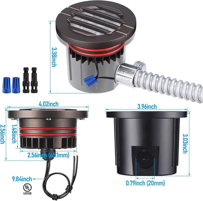 LEONLITE 6-Pack Dia. 4 Inch 5CCT Well Light Grated Top Oil Rubbed Bronze | 1800K/2700K/3500K/4000K/5000K, 12-24V AC/DC, CRI90, Landscape LED In Ground Outdoor, Low Voltage Garden Landscaping, Aluminum