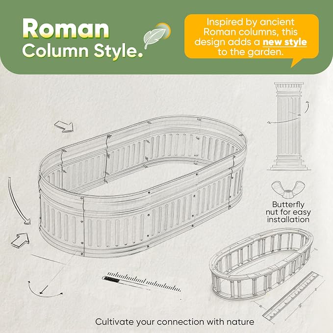 KING BIRD Raised Garden Bed Kit 2025 Upgraded Modular DIY Galvanized Planter Garden Box Outdoor for Gardening, Vegetables, Flowers, Elegant Roman Column Design, 94x24x24 in, Dark Grey