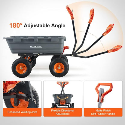 VEVOR Heavy Duty 1200lbs 7 Cu.Ft Wheelbarrow Garden Dump Cart Wagon | 2-in-1 Convertible Handle to Trailer For ATV Mower Tractor, 13in All Terrain Wheels