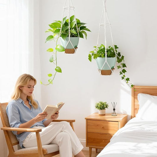 2 Pack Self Watering Hanging Planters with Grow Light for Indoor Plants | 10 Brightness, 3 Light Modes, 3/9/12H Timer, Built-In Reservoir, Drainage Holes, 10 in Pots