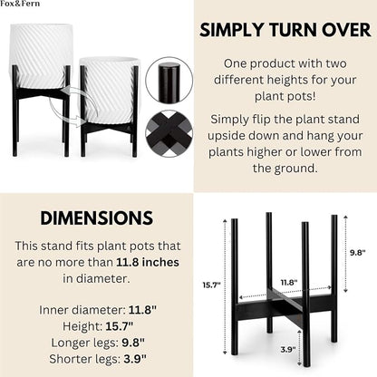 Fox & Fern Bamboo Plant Stand — 11.8 Inch Fixed Size Wooden Mid Century Plant Stand for Indoor Planters (Not Included) - Raised Flower Pot Holder for Indoor Big Pots - Plug In Design - Dark Bamboo