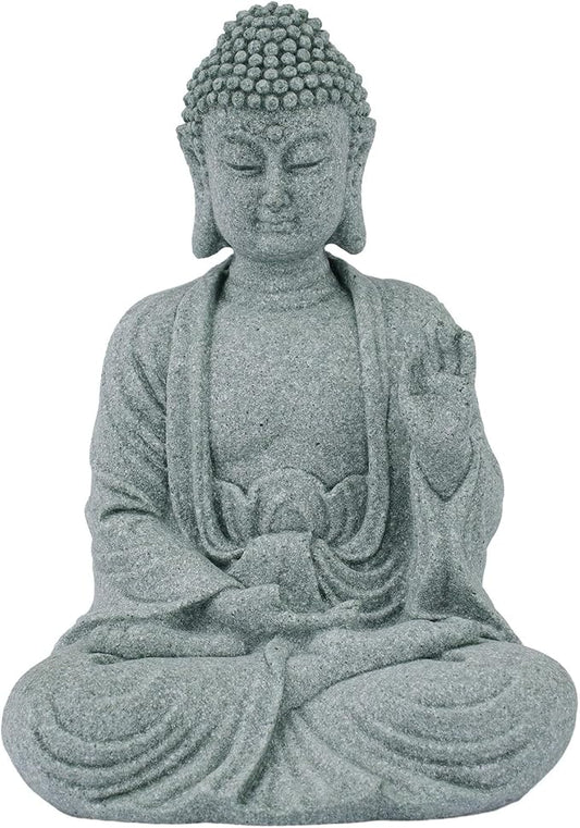 Garden Buddha Resin Stone Statue for Outdoor and Indoor Zen Decor Sandstone Effect Lawn Ornament for Home and Garden Landscaping or Meditation Space(A)