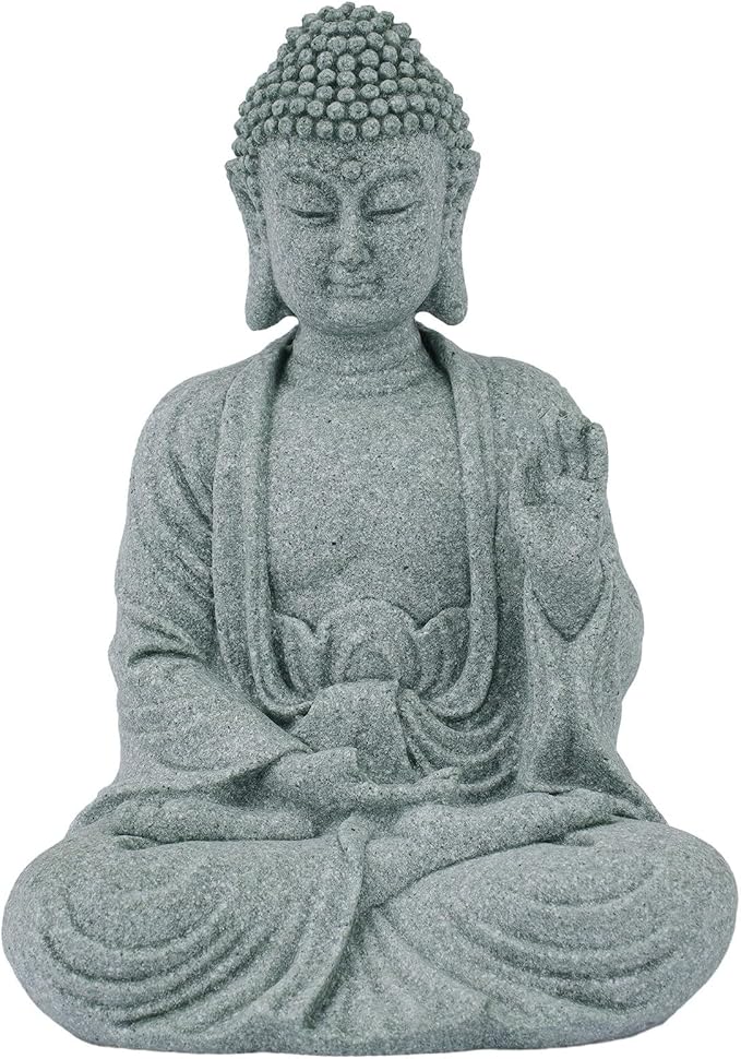 Garden Buddha Resin Stone Statue for Outdoor and Indoor Zen Decor Sandstone Effect Lawn Ornament for Home and Garden Landscaping or Meditation Space(A)