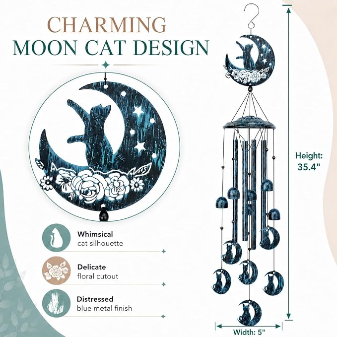LESES Wind Chimes, Cat Memorial Wind Chime for Outside Cat Lover Gifts for Women Grandma, 35" Sympathy Wind Chimes Outdoor Clearance Home Garden Decoration Windchimes for Yard, Patio