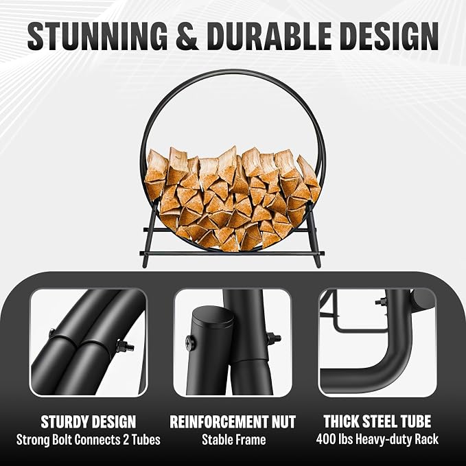 IDZO 41in Firewood Rack, 400lbs Load Capacity, Rust Resistant Steel, Black, Wood Storage