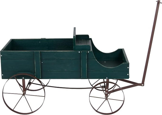 Shine Company Decorative Large Buckboard Wagon Garden Planter - Green