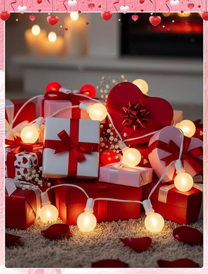 LED Valentine’s Day String Lights, 25Ft Valentines Decorations Outdoor | 25+2 G40 Round Bulbs, Connectable, Shatterproof Hanging Indoor Fairy Lights for Wedding Date Patio, Frosted Red White