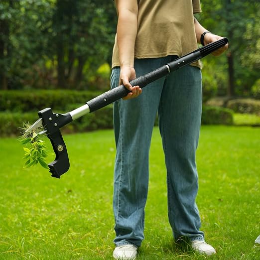Weed Puller Tool, Gardening Stand-Up Weeder Puller with Ergonomic 39" Long Handle and 4 High-Strength Stainless Steel Claws, Easily Weeds Without Bending, Pulling, or Kneeling（Black）