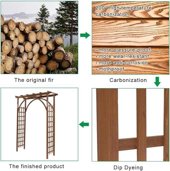 Outvita 7Ft Dark Brown Wooden Garden Arbor Arch Trellis | Heavy duty wood pergola archway for climbing roses vines, perfect for patio lawn courtyard wedding ceremony decor