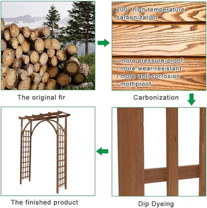 Outvita 7Ft Dark Brown Wooden Garden Arbor Arch Trellis | Heavy duty wood pergola archway for climbing roses vines, perfect for patio lawn courtyard wedding ceremony decor