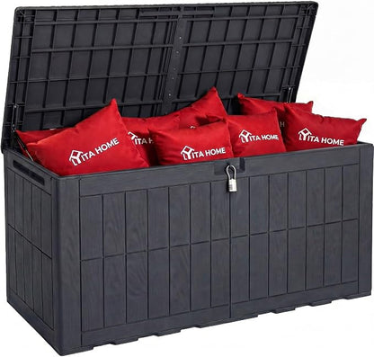 YITAHOME 134 Gallon Large Deck Box | Waterproof Resin Outdoor Storage Box with Lock, Doubles as 2-Person Bench Seating for Patio Furniture Cushions,Garden Tools &