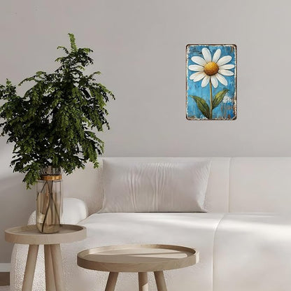 Vintage Daisy Flower Tin Sign Retro Garden Metal Poster Funny Wall Art Cafe Office Home Bar Plub Club Shop Toilet Indoor Man Cave Farmhouse Accessories Bathroom Farm Garden Plaque 12 * 8inch