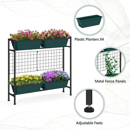 Vertical Raised Garden Beds 32.4" Tall Planter Raised Beds Boxes Patio Herb Garden Planter Outdoor with Metal Fences Legs for Small Climbing Plant Gardening Vegetables Patio Balcony Porch, Green