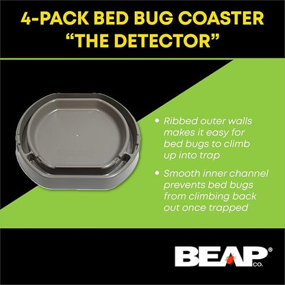 BEAPCO 4-PACK Bed Bug Detector Interceptors | Eco Friendly Bed-Bug Traps for Bed-Frame Legs |( 6.5” × 6 “ x 3”)| Interceptor, and Monitor for Pest Control (Gray)