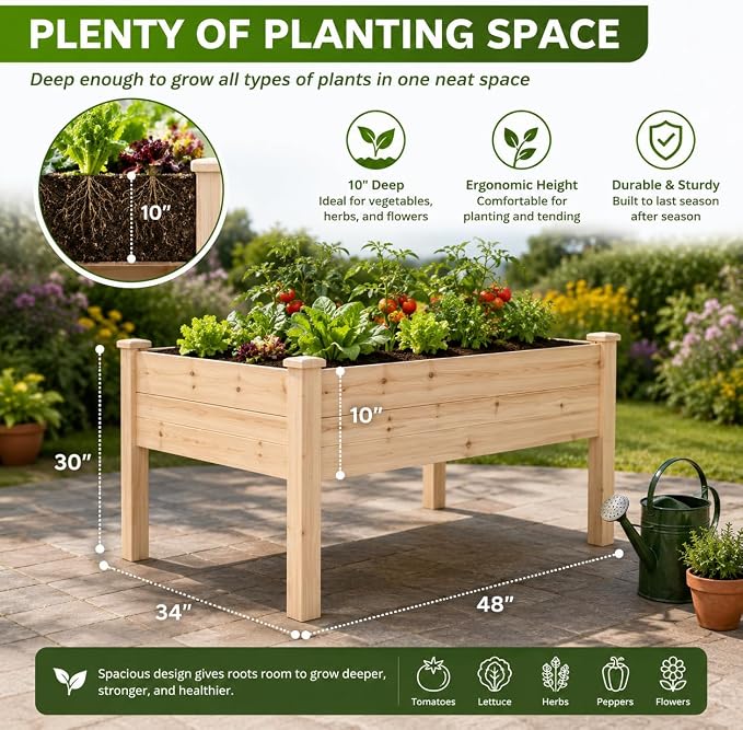 Backyard Expressions 48"x34" Raised Garden Bed - Elevated Wood Planter Box for Healthy Plant Growth, 440 lb Capacity - Natural Color