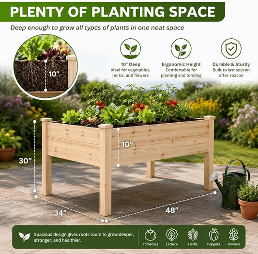 Backyard Expressions 48"x34" Raised Garden Bed - Elevated Wood Planter Box for Healthy Plant Growth, 440 lb Capacity - Natural Color