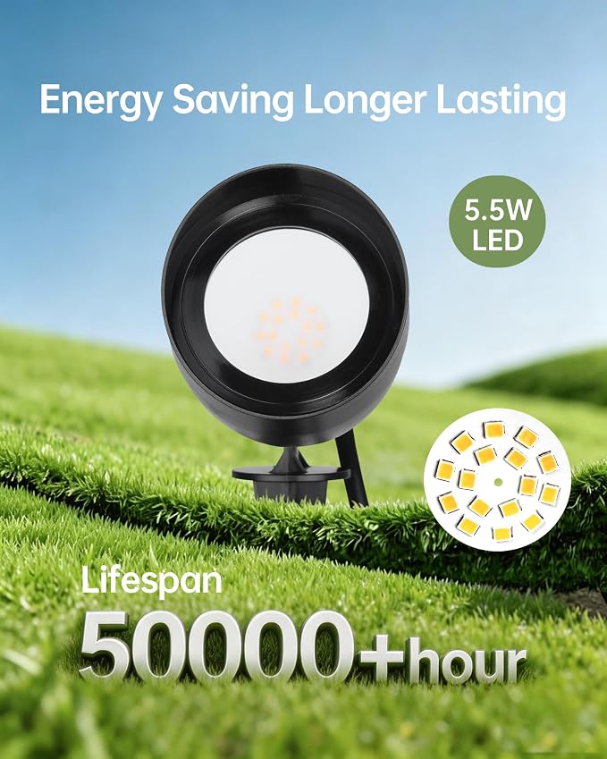 LITFIT 120V LED Outdoor Spotlight, 5.5W 2700K Plug in Spotlight, Landscape Accent Luminaire, Waterproof Flood Light for Yard, Tree, Flag, Lawn, Garden, Holiday Decorative, 5FT Extension Cord